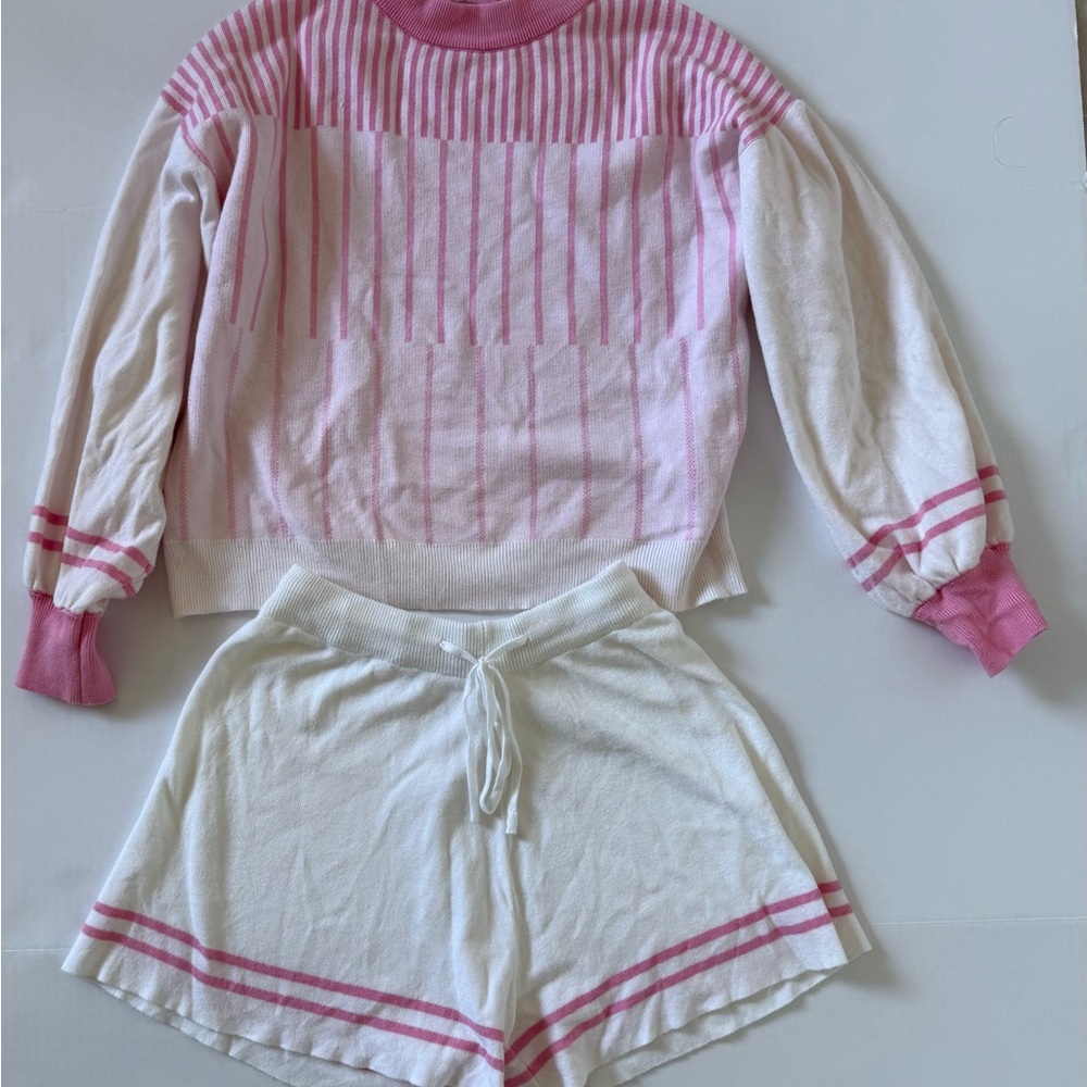 Pink and White Striped knit Set